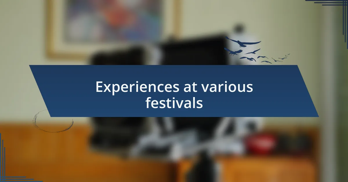 Experiences at various festivals