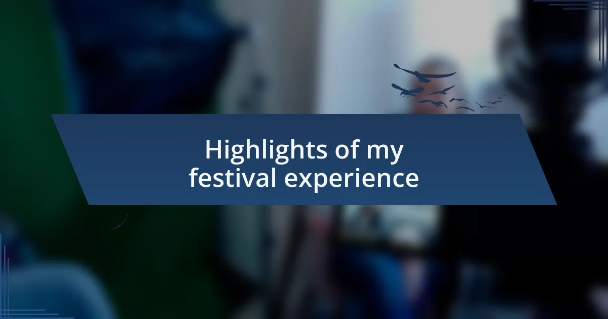 Highlights of my festival experience