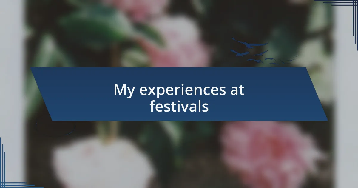 My experiences at festivals
