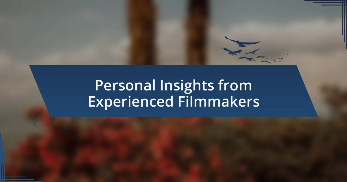Personal Insights from Experienced Filmmakers