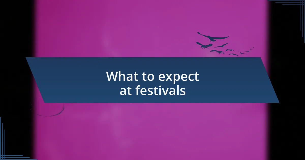 What to expect at festivals